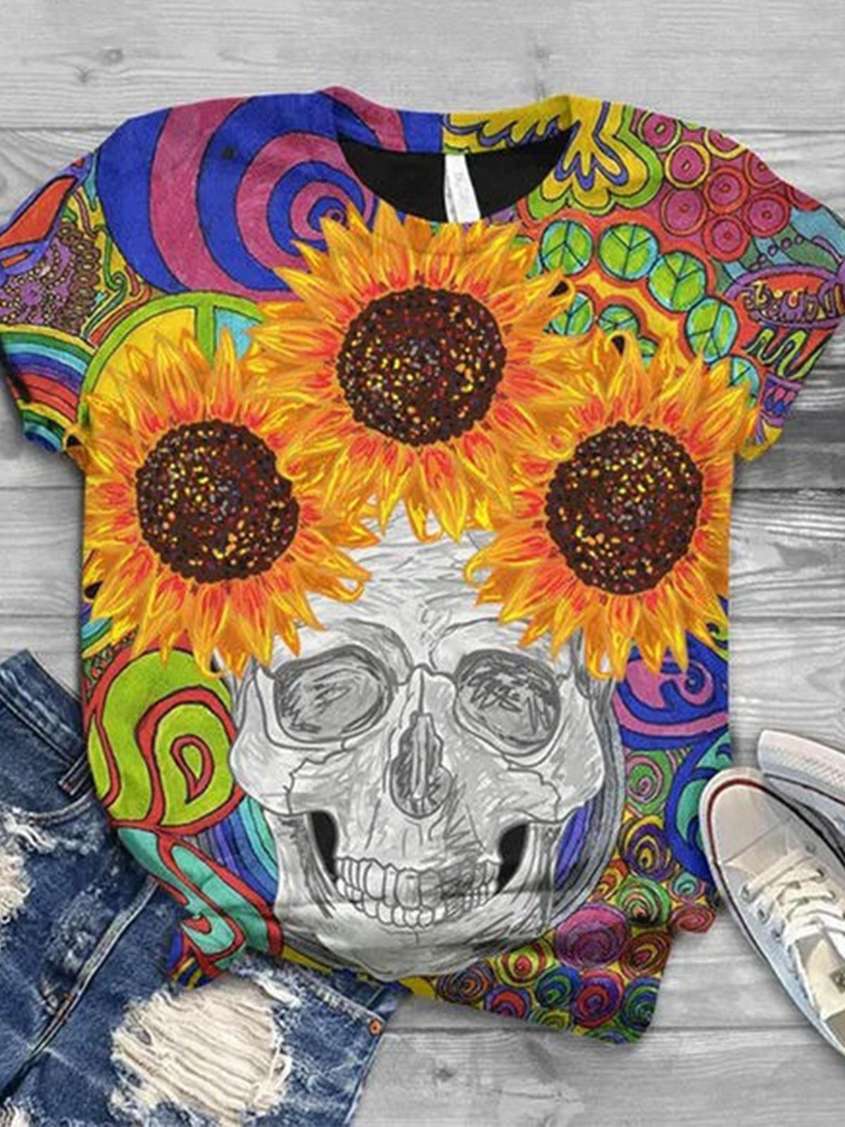 Sunflower Skull Crew Neck T-shirt