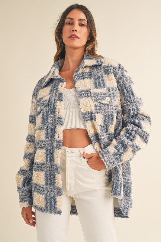 Last Forever Shacket in Blue/Cream