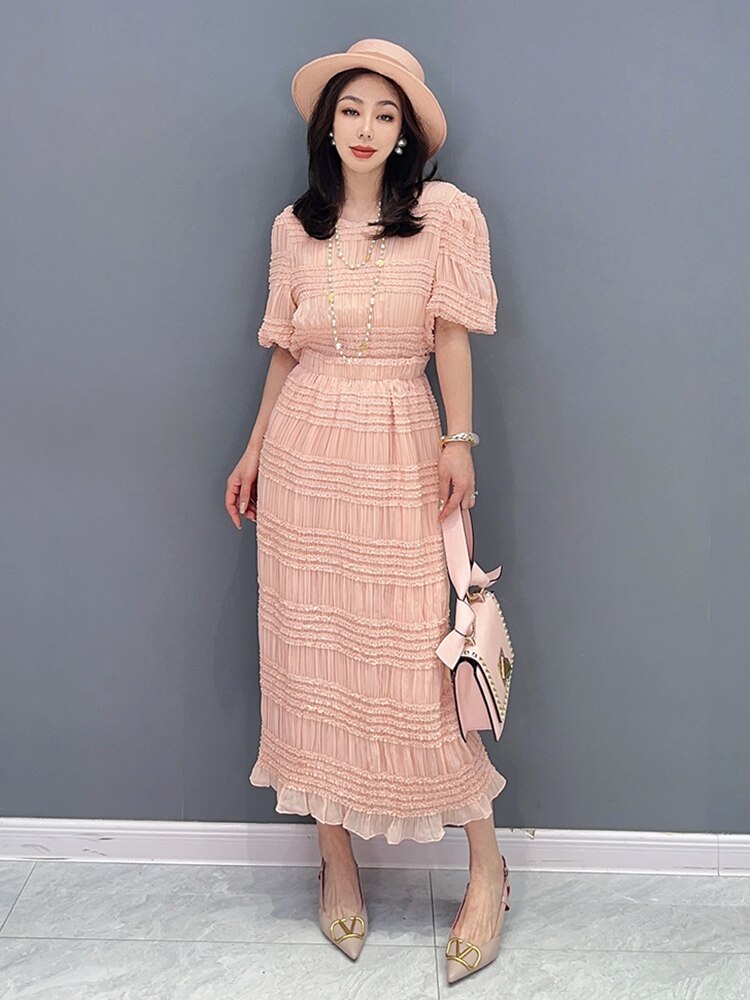 Haute Couture Pleated Top & Skirt 2-Piece Set