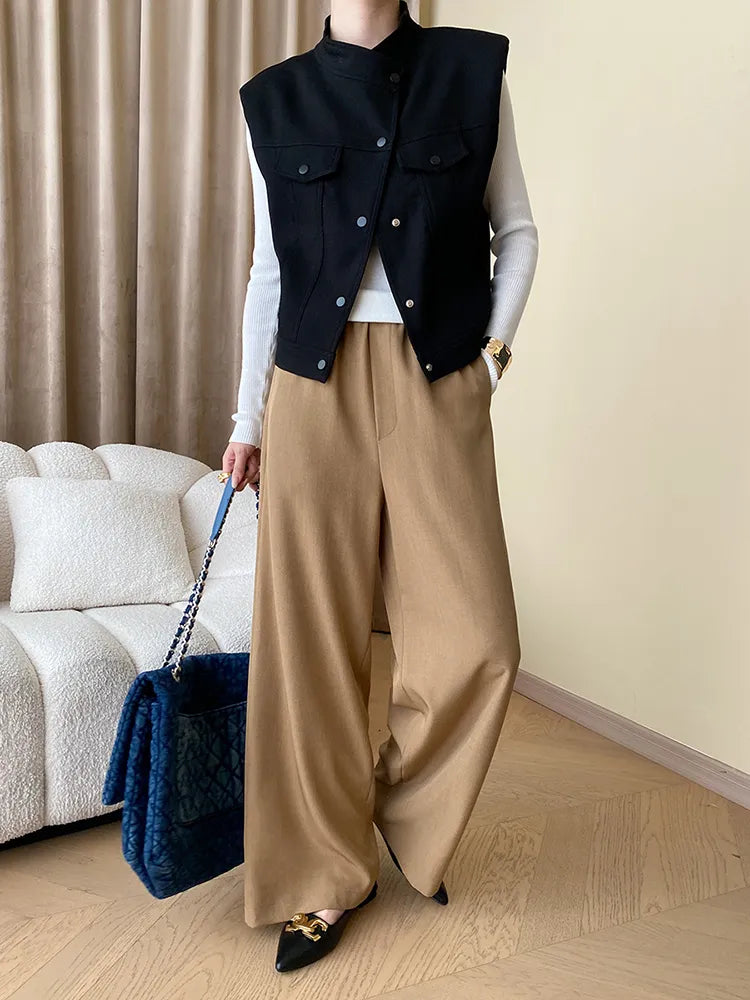 Luxury Elastic Waist Trousers Wide Leg Elegance