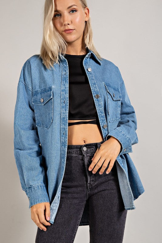 Denim Daze Shacket in Denim Blue