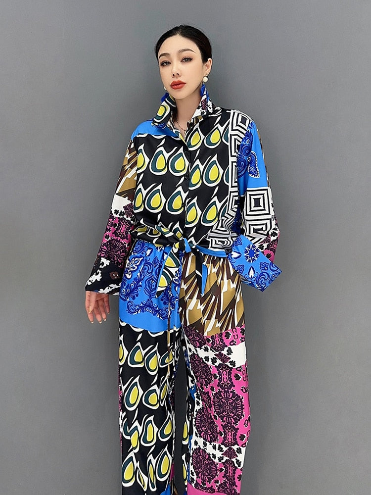 Daily Chic Patchwork Long Sleeve Top & Trousers 2-Piece Set